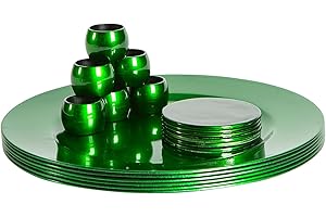 Argon Tableware Metallic Charger Plates, Coasters & Napkin Rings Set - Green - 18pc - 33cm - Reusable Dining Table Setting Plates Drink Placemats Napkin Holders for Christmas, Party Celebrations