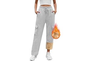 PASUDA Pantalones de Chándal para Mujer Invierno Termico Fleece Pantalon Algodón Casual Sueltos Rectos Pantalon Deportivo Elastica Cintura Alta Pantalon Jogger con Bolsillo y Cordón