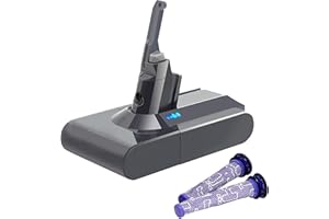 BONADGET Upgraded 6000mAh V8 Battery Replacement for Dyson V8 Animal/Absolute/Motorhead/Fluffy/SV10 Handheld Cordless Vacuum Cleaner Li-ion 967834 05 Battery 【with 2Pcs Filters】