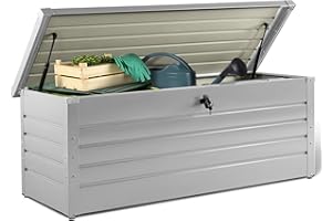 IDMarket - Coffre de Rangement métal verrouillable Gris Clair pour Jardin 600L 165x70x63 cm