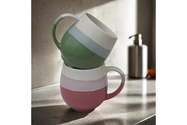 U & U UNIQUE UTILITIES Large Ceramic Coffee Mugs Set of 2 (450 ML Each) Milk Mug Microwave & Dishwasher Safe Coffee Cups Ideal for Home, Office & Gift (Pink - Olive Green)