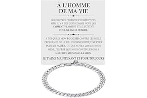 BRAMART Bracelet Cubain Homme en Acier Inox Poli Mari Fiancé Copain tu es spécial Je t'aime beaucoup - Idées Cadeaux pour lui pour Noël anniversaire - Coffret avec DÉDICACE inclus