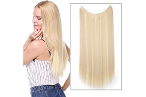 ‎SILK-CO Silk-co Haarverlängerung mit Gummiband, Glatte Extensions mit unsichtbare Schnur, Synthetisch Haarteil wie Echthaar, Haarverdichtung Haar Extensions für Frauen, Bleichblond, 50cm