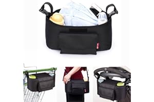ALLIS BABY Allis Pram Organiser, 2 in 1 Buggy Organiser with Five Pockets, Universal Fit for Most Pushchairs and Versatile Shoulder Straps, Versatile Design - Black