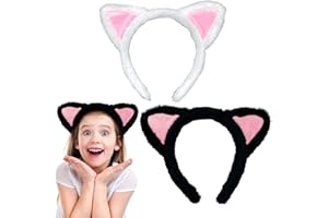 UILYNIU 2 Pièces Serre-Têtes avec Oreilles de Chat, Bandeau de Chat, Chat Bandeau, Oreille de Chat Serre Tete, Bandeau Oreilles de Chat pour le Port Quotidien et la Décoration de Fête (Noir, Blanc)
