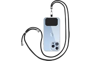 Drucilla Tour de Cou Telephone Universelle, Cordon Telephone Portable, Longueur Réglable Cordon Collier avec Patchs pour Cou et Poignet Laniere pour Téléphone et Porte-clés (Noir 02)