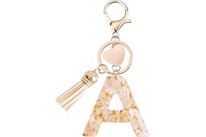 Vorysum Llavero para niña - Colgante en forma de corazón - Llavero con letra inicial llavero de niña - Regalo para mujer llavero de mujer con borla dorada