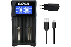 FUGASUN 18650 Chargeur de Batterie avec Adaptateur, LCD Chargeur Accu 18650 pour 26650 22650 20700 17670 17500 16340 (RCR123) 14500 10440 Ni-MH Ni-CD A AA AAA AAAA C