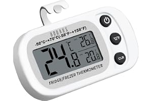 DOQAUS Refrigerator Thermometer, Digital Freezer Thermometer, Easy-to-Read LCD Display, Records High/Low Temperatures, With Hook And Retractable Stand, Suitable For Kitchens, Dining Rooms, Family