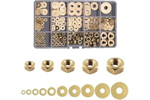 FEEIMOL 253 Pezzi M3 M4 M5 M6 M8 Dado Esagonale e Rondelle Piatte Assortimento in Ottone per Viti/Bulloni