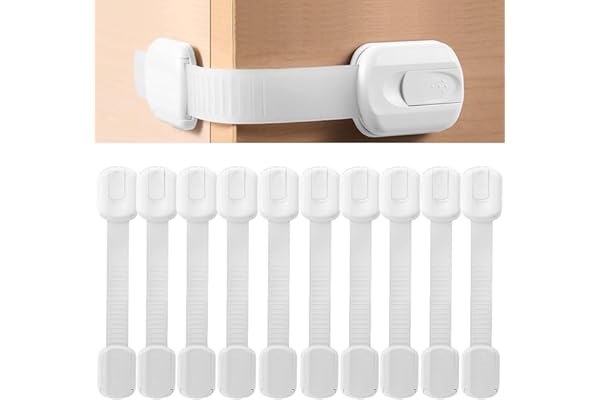 Fhlbestyu Cierre Seguridad Cajones Bebe 10/8 Seguridad Cajones Bebe, Seguro Puertas Bebe, Seguridad Puertas Niños Bloqueo de Seguridad con Ajustable, sin Taladrar con Adhesivo Fuerte