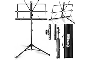 K KASONIC Notenständer, Kasonic 2-in-1-Klapp-Notenständer mit doppeltem Verwendungszweck und Desktop-Bücherständer, tragbar und leicht mit Notenbogen-Cliphalter