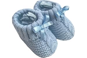 KAM LABELZ Newborn Baby Boys Girls 1 Pair Cute Acrylic Knitted Booties| Soft Cable knit With Ribbon Bow| 0-3 Months| One Size