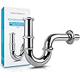 Bächlein Universal Siphon for Washbasins and Washbasins – Perfect Fit Drain Fitting – Odour Trap Including Rubber Sleeve + Installation Instructions – Pipe Siphon Drain Fitting, Chrome, Made of Brass