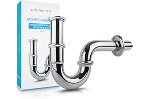 Wasserwelten Universal Siphon für Waschbecken & Waschtisch - Abflussgarnitur passgenau - Geruchsverschluss inkl. Gummimanschette + Einbauanleitung - Röhrensiphon Ablaufgarnitur