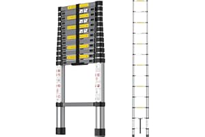Kidsgigglz Scala Telescopica in Alluminio, Scala Alluminio, Regolabile, Scala Telescopica di Alluminio Pieghevole, Portatile Estensibile Multiuso, Carico Massimo150 kg, per Casa Magazzino ect, 3,8m