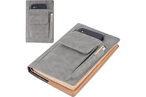 CRASPIRE Copertina per Libri In Pelle PU A5 impermeabile Custodia per Libri Grigia Riutilizzabile per Libri Tascabili con Tasche per Penne per Amanti Dei Libri Regali per Compagni di Classe