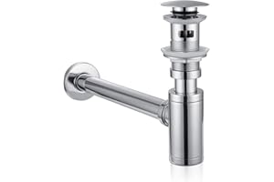 Peppermint Basin Waste and Sink Bottle Trap Set, G1 1/4 Chrome Pop Up Sink Waste and Adjustable Sink Trap for Bathroom Basins, Vessel Sinks with Overflow Hole