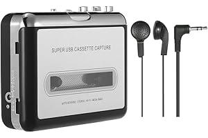 Docooler Portable USB Cassette Capture Tape-to-MP3 Converter into Computer Stereo HiFi Sound Quality Mega Bass Audio Music Player with Earphone to MP3/CD Audio via USB