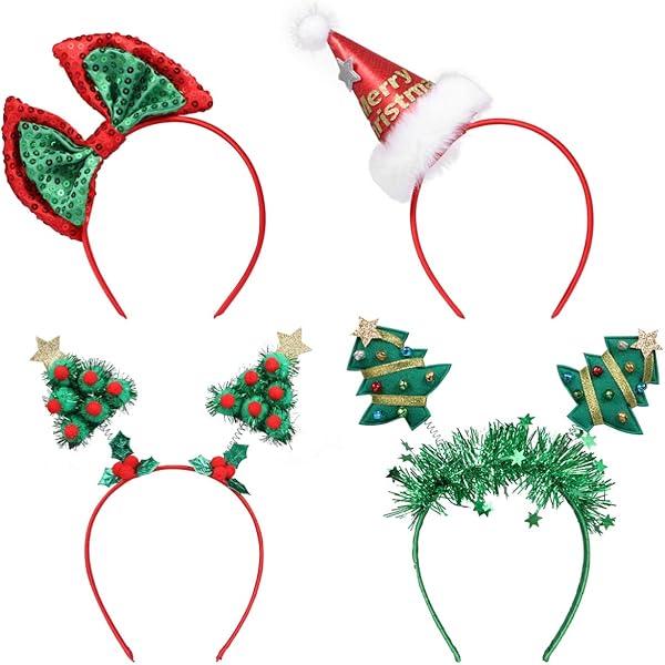 Amosfun Rentier-Geweih Haarreifen Set - 6 Stück Glitzernde Weihnachts-Kopfaccessoires