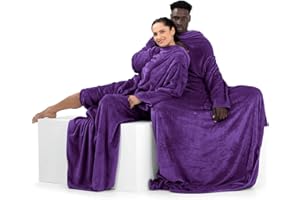 ‎DECOKING DecoKing koc z rękawami i kieszeniami 150 x 180 cm mikrofibra miękki ciepły fioletowy Lazy