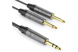 deleyCON 3,0m 6,3mm Jack Stereo do 2x 6,3mm Jack Mono Kabel - Kabel Insertowy Kabel Audio Y Rozgałęźnik Interfejs Cyfrowy Kabel Instrumentalny do Miksera, Gitary, Wzmacniacza, Mikrofonu