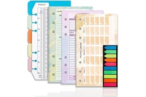 Zamety Ringbuch A6 Nachfüllbar, 6 Löcher A6 Papier 54 Wochenkarten, 14 Monatskarten, 14 Budget Planner, 1 Trennblätter, 200 Haftstreifen, 1 Reißverschlussbeutel, Lineal 15cm