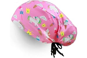 COLORS ARE FREE Gorro Quirofano Mujer Con Cordones Adaptable Para el Pelo Largo I Gorro Quirofano tanto para Hombres como Mujeres Con Sistema de Sujeción Por Correa (Unicornios Rosas)