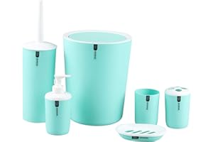 Aliza All New 6-Piece Bathroom Accessories Set | Colourful Washroom Organizer | Trash Can Toothbrush Holder Toilet Brush Soap Dish Liquid Soap/Lotion Dispenser Rinse Cup (Green)