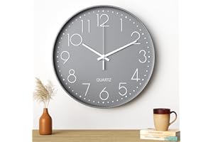 Uootach Wanduhr, 30 cm (12 Zoll), Moderne Wanduhr (Graue weiße Zeichen)