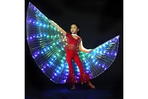 BOBASH Ali a LED per adulti e bambini, mantello a LED per adulti e bambini, ali a farfalla con aste telescopiche, ali da danza del ventre, costumi da danza del ventre, ali a LED per bambini