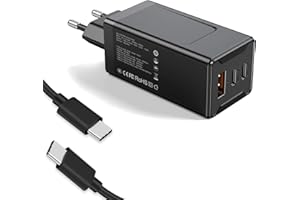 GREVA Caricatore USB C 65 W, Caricabatterie USB 2 USB C & 1 USB A, 3 porte PD GaN USB C/QC 3.0, Caricatore Rapido USB, Compatibile con iPad, MacBook, Laptop, Huawei, Samsung – Nero
