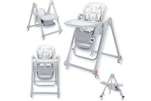 JOWY BATHBY Trona Evolutiva 3 en 1 – Plegable y Portátil, con Altura, Reposapiés, Respaldo y Bandeja todo Ajustables, 8 Niveles de Regulación y Sistema de Seguridad, Hasta 6 Años (Gris)