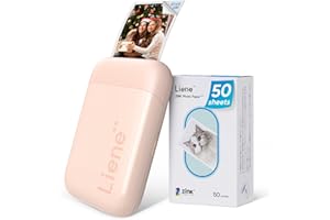 Liene Portable Photo Printer, 2x3 Mini Instant Color Mono Picture Printer w/ 50 Zink Adhesive Sheets, Bluetooth 5.0, Compatible w/iOS & Android, Small Photo Printer for Smartphones, Pink