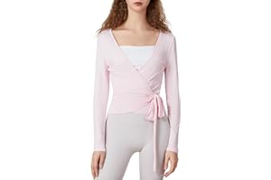 Lxootd Women's Ballet Tops Long Sleeve Deep V Neck Slim Fit Yoga Pilates Wrap Tops Spring Fall Trendy Streetwear