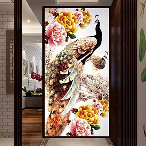Simday DIY 5D Diamond Painting, Elegant Peacock Embroidery Cross Stitch Painting Pictures Crystal Rhinestone Drawing Arts Craft for Home Wall Decor