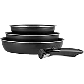 Sitram 712757 Set of 3 Sitramovibles Pressed Aluminium Black &Oslash;20.24.5 cm Non-Stick Coating PFOA-Free Removable Handle - All H