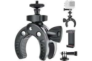 UTEBIT Supporto GoPro per Bicicletta Supporto Fotocamera Motociclo, Supporto Telefono Bicicletta con Manubrio Regolabile Girevole a 360°, Morsetto Treppiede per Action Cameras Cellulare
