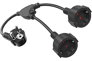 JIUGGLAD Doppelstecker für Steckdose, Doppelstecker16A/250V/Max, Verlängerungskabel kurz mit steckdosenadapter 2fach schuko, Doppelstecker schuko für Küche, Büro, Zuhause Schwarz