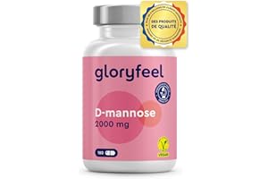 GLORYFEEL D-Mannose Pur 2000mg par Dose Quotidienne, 180 Capsules, 100% Végétalien et Naturel, Hautement Biodisponible, Sans Arômes ni Additifs, Testé en Laboratoire