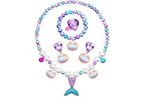 Funngy Bijoux Enfants,5 PCS Mermaid Jewelry Cadeau pour Les Filles Princesse Bijoux Anniversaire La Petite Sirene Bijoux Fille Princesse Dress Up Accessoires Set pour Jeux de Rôle