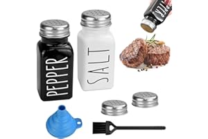 BUENTYA 2 Stücke Salz und Pfefferstreuer Set Vintage Glas Gewürzflaschen Schwarz Weiß Gewürzstreuer Schüttler Sets Salzstreuer aus Glas mit Deckel Reinigungsbürste Trichter Gewürzgläser für Küche