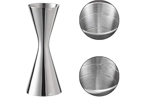Delgeo Doseur Cocktail,Double Doseur à Cocktail en Acier Inoxydable, Balance Intégrée, Verre Doseur à Mesurer en pour Barista, Barman Professionnel (Argent, 1oz x 2oz)