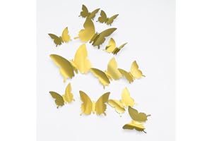 3D Butterfly Wall Stickers, CAYUDEN 24pcs Removable Gold Mirror Butterfly Stickers DIY Butterfly Decor 3 Sizes 3D Butterfly Wall Decal for Room, Door, Window, Wedding, Party Decoration(Gold)