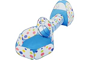 Dhouse Kids Play Tent 3 In1 Teepee Toddler Crawling Tunnel Ball Pool Foldable Washable Pop-Up Game Tent for Indoor Outdoor Baby Games Tunnel(Blue)