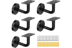 KMERCE Lot 5 Supports de Main-Courante d'Escalier Noir, Supports de Rampe d'Escalier en Acier Inoxydable, 60x80 mm, pour Rampes d'Escalier, Appui ou Balustrade Intérieure et Extérieure