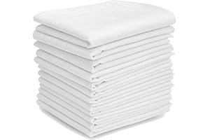 Yuktha 100% Cotton White Handkerchief 16" x 16" (40cmx40cm) - 12 Pack Premium Handkerchiefs Assorted Pocket Square Hankies for Men and Women, Classic Hankie for Grooms