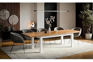 Ausziehbarer Esstisch Leonardo 100–300 cm | großer Tisch für 10–12 Personen | Tischplatte Eiche Craft | Beine aus massivem Buchenholz – weiß lackiert | modern skandinavisch | für Küche & Esszimmer
