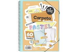 Starplast Cartella Buste Spirale Flessibile - 60 buste trasparenti, A4, chiusura elastica, copertina in polipropilene, copertina personalizzabile, per uso scolastico e ufficio - colore Blu Pastello