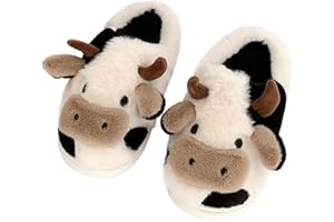 Coswind Chaussons Femme Homme Pantoufles de Vache Hiver Chaude Peluche Fourrure Confortable Cartoon Animaux Chaussures Doublure Antidérapantes Intérieur/extérieur